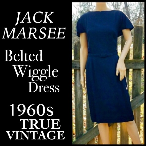 Vintage Dresses & Skirts - ▪️VTG▪️JACK MARSEE▪️1960’s Navy Wiggle Belt Dress